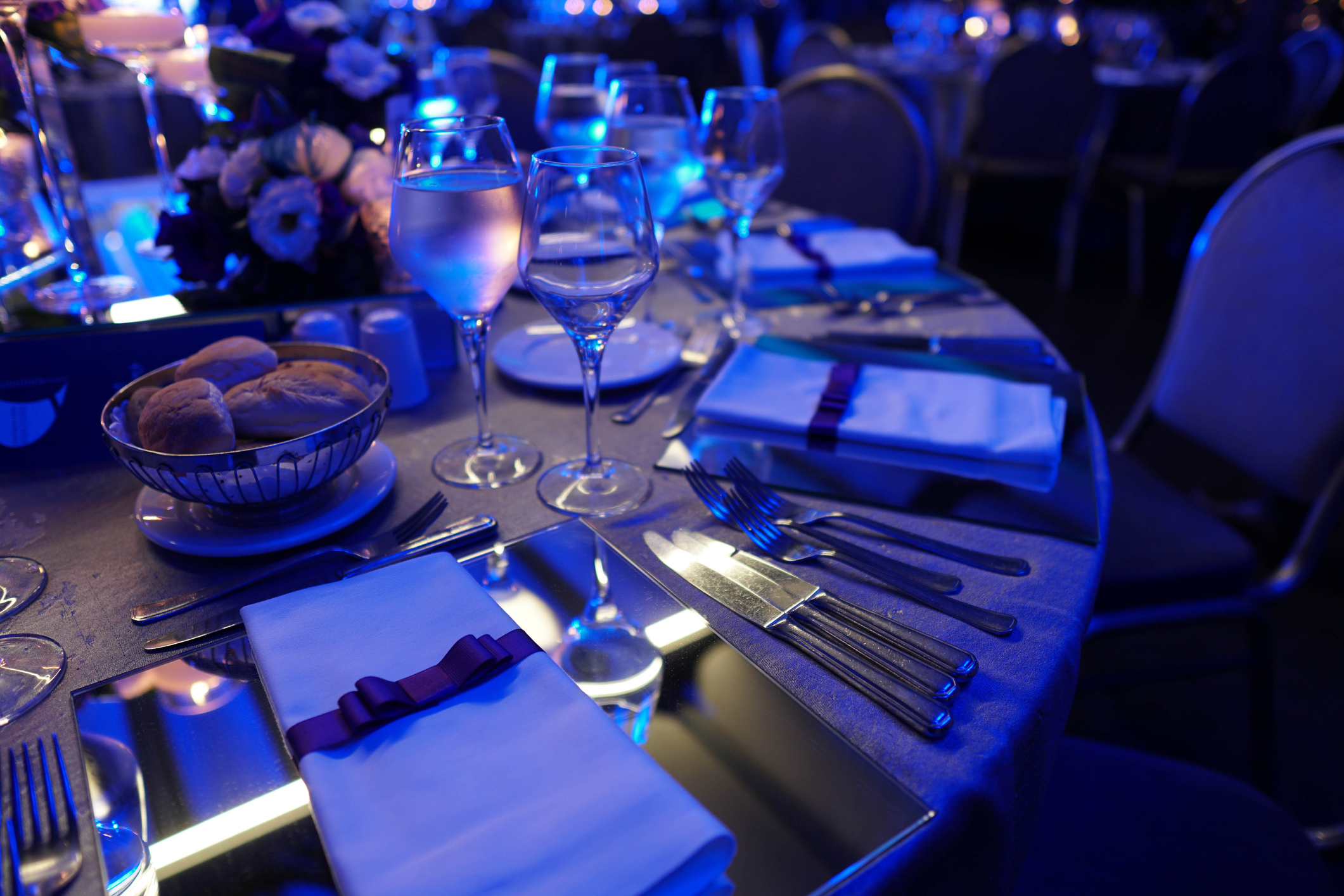 Wedding hall or other function facility set for fine dining Interviews